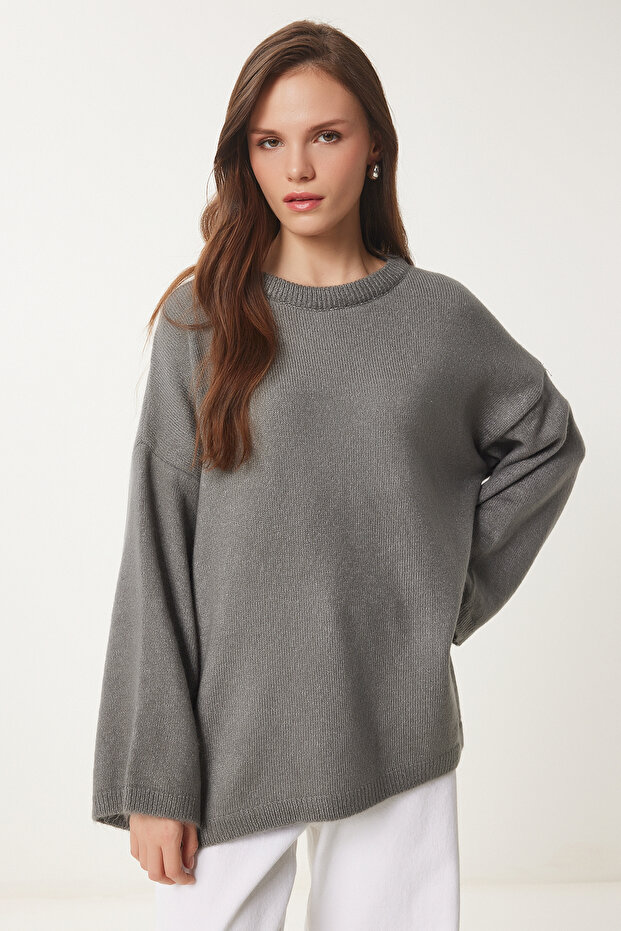 Oversize Basic Triko Kazak GRİ LKB0002 - 2