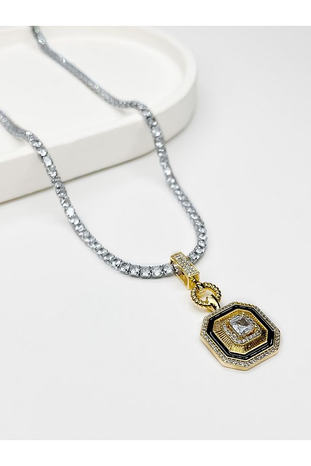 Noir Gold Siyah Mineli Su Yolu Kolye - 1