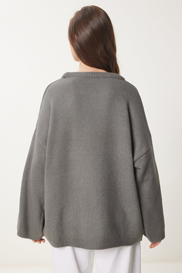 Oversize Basic Triko Kazak GRİ LKB0002 - 6