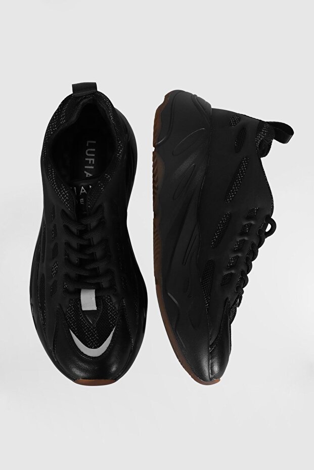 Comfort Taban Bağcıklı Erkek Sneaker Ayakkabı Siyah - 5