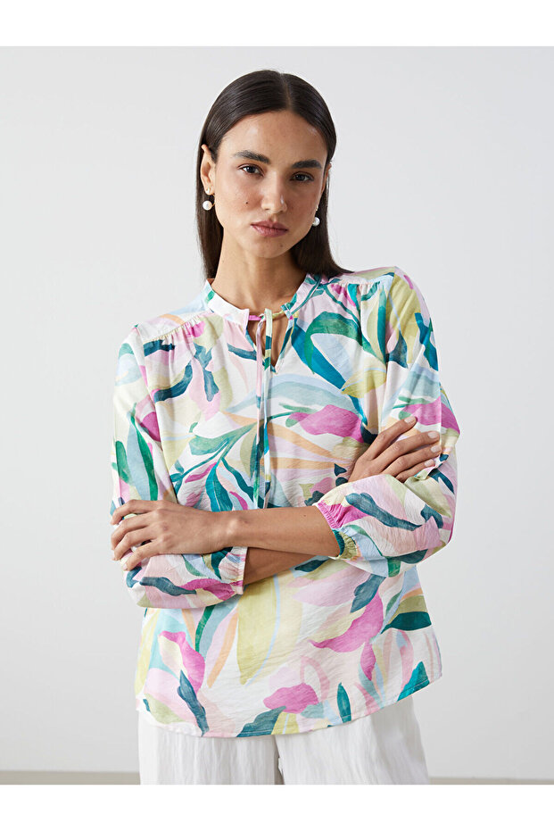 Nevavm Women's Blouse with Collar and Floral Pattern