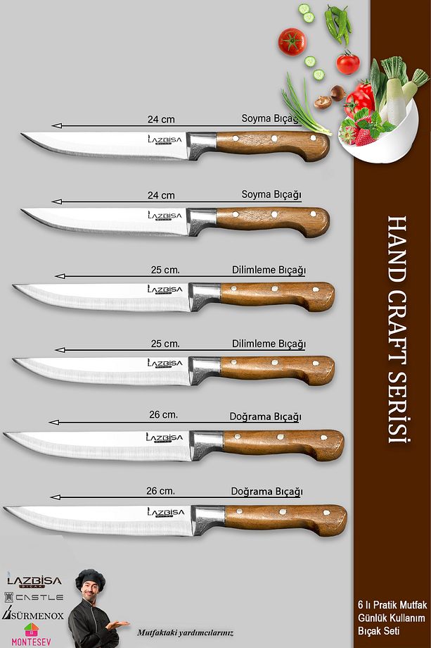 Hand Craft Mutfak Bıçak Seti Et Ekmek Sebze Meyve Bıçağı 6 Lı Set Günlük Kullanım ( Mtf-001 ) - 2