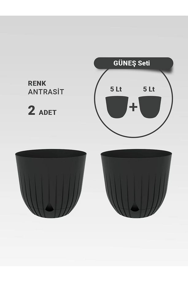 2 Adet Büyük Boy Dekoratif Plastik Saksı Seti Çiçek Saksısı Masa Üstü Saksılık Hazneli 5 Lt - 2