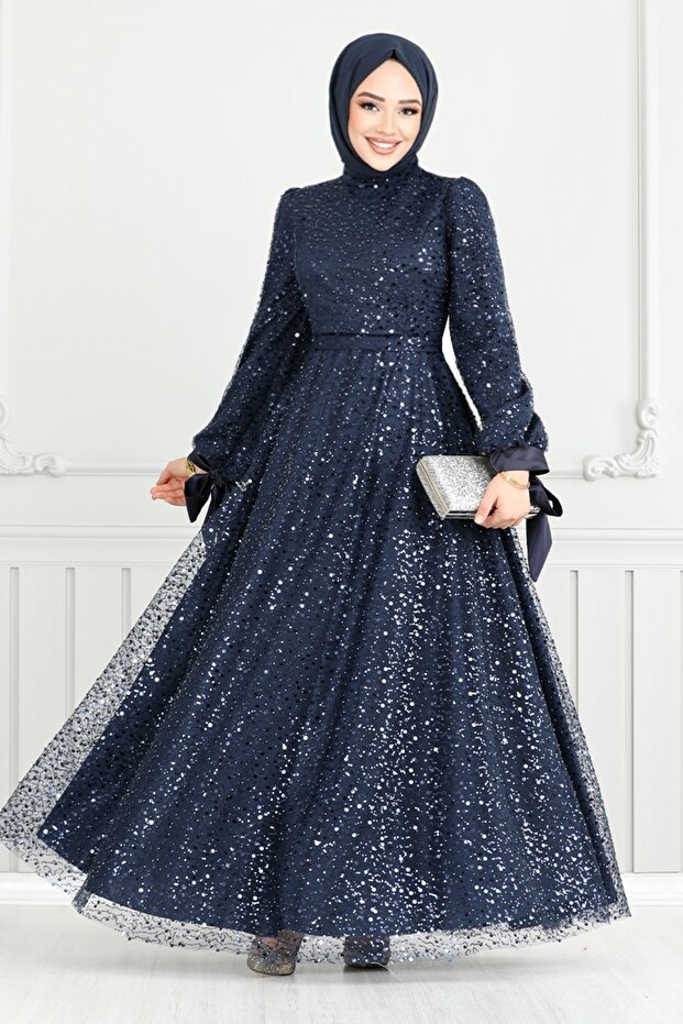 Cuff Lace-Up Hijab Evening Dress 5611End900-M Laci