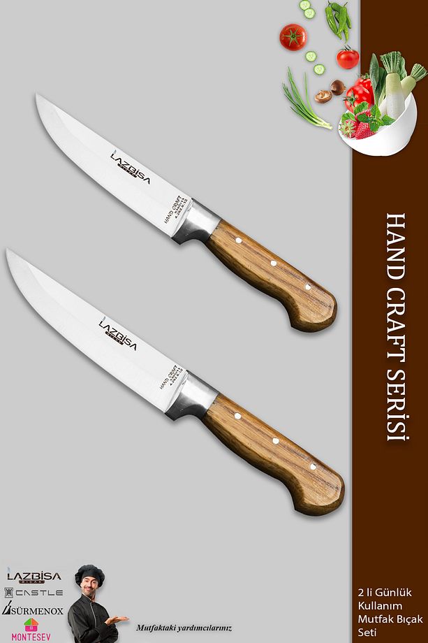 Hand Craft Mutfak Bıçak Seti Et Ekmek Sebze Bıçağı 2 Li Set Günlük Kullanım ( Mtf-127 ) - 1