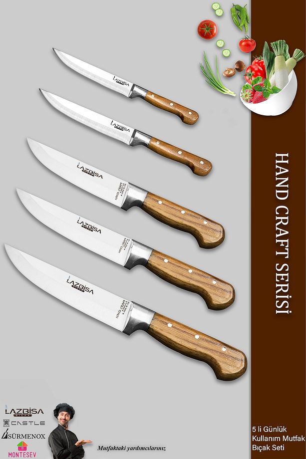 Hand Craft Mutfak Bıçak Seti Et Ekmek Sebze Bıçağı 5 Li Set Günlük Kullanım ( Mtf-037 ) - 1