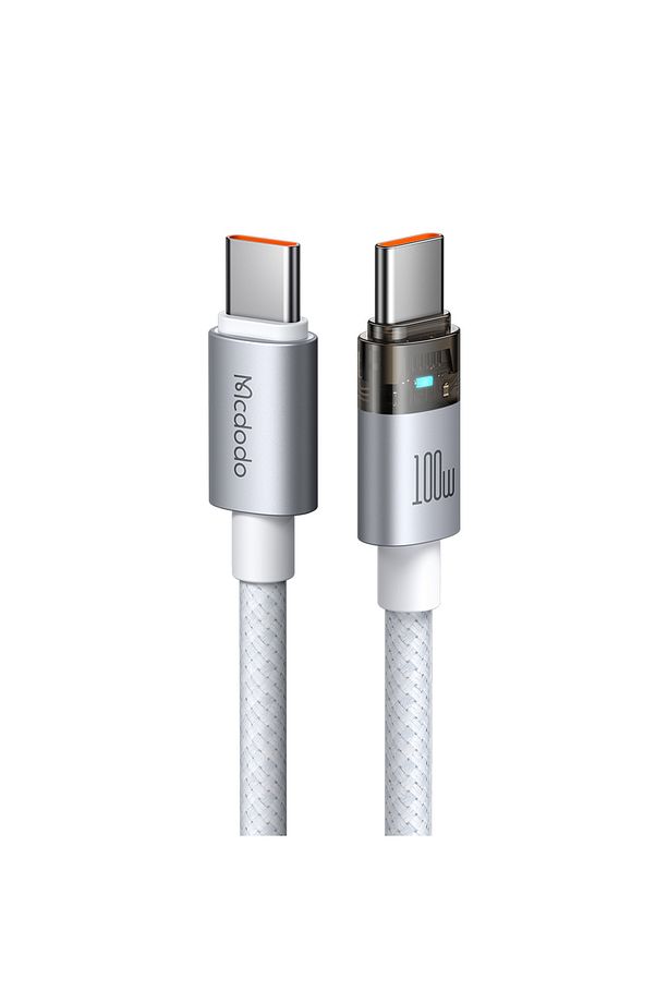 CA-5582 TYPE-C TO TYPE-C 100W ŞEFFAF KABLO ŞARJ IŞIĞI İLE BEYAZ - 2