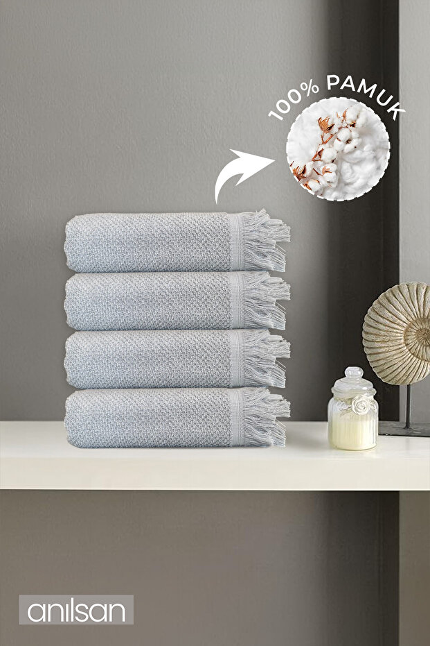 4-Piece Gray Jelena Hand Towel - 50X90 Cm, 225 Gr, 100% Cotton, Spa and Hotel Towel