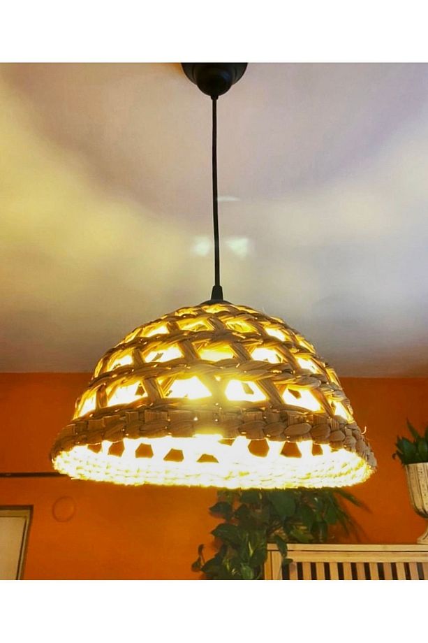 Hasır Bambu Rattan Avize 30cm İskandinav Bohem Rustik Avize Sarkıt-Salon Yatak Odası(duy Dahil ) - 3