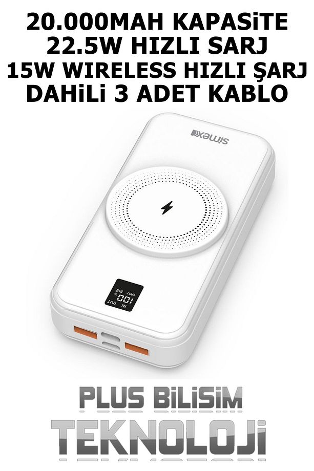 20000 Mah. Hızlı Powerbank 22.5W Kablolu, 15W Magnetic Wireless Magsafe Şarj, Dahili Kablolu - 2