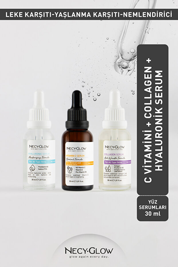 Anti-Blemish (Vitamin C)-Anti-Aging (Collagen)- Hyaluronic Serum (Moisturizer) Set of 3