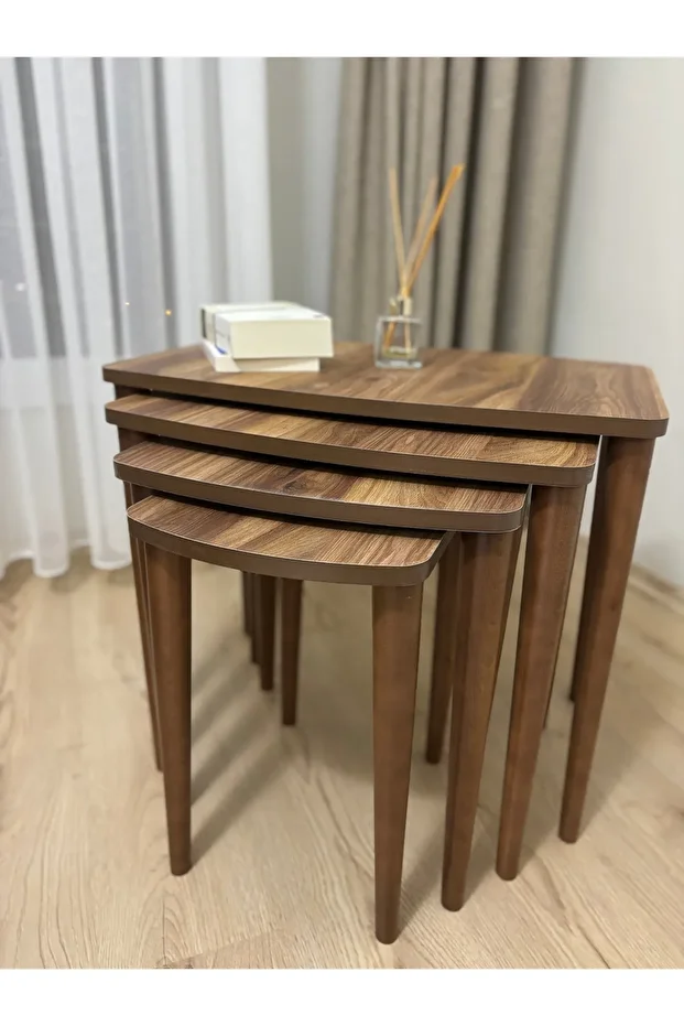 Başaran Concept  4’lü Ultra Kaliteli Üst Kısmı  Ceviz Mdf Zigon Sehpa - 3