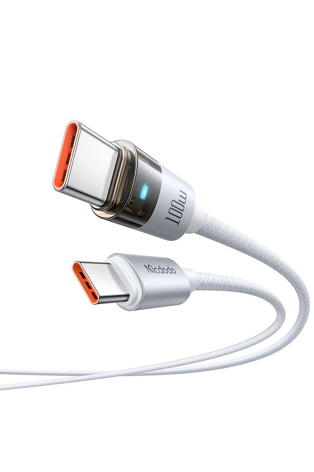 CA-5582 TYPE-C TO TYPE-C 100W ŞEFFAF KABLO ŞARJ IŞIĞI İLE BEYAZ - 4