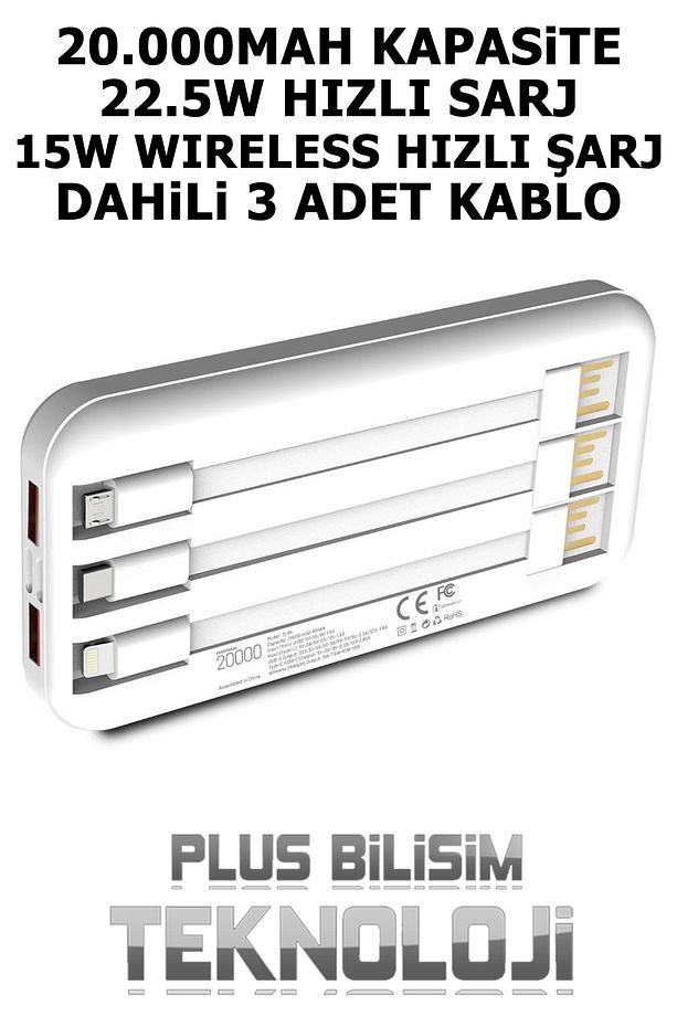 20000 Mah. Hızlı Powerbank 22.5W Kablolu, 15W Magnetic Wireless Magsafe Şarj, Dahili Kablolu - 3