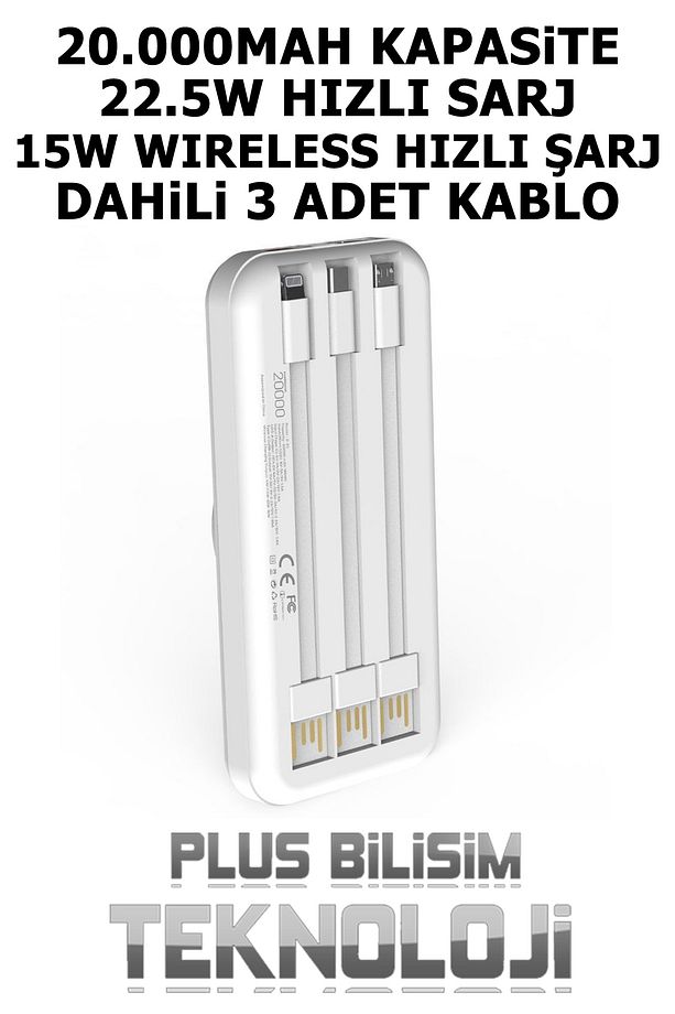 20000 Mah. Hızlı Powerbank 22.5W Kablolu, 15W Magnetic Wireless Magsafe Şarj, Dahili Kablolu - 5