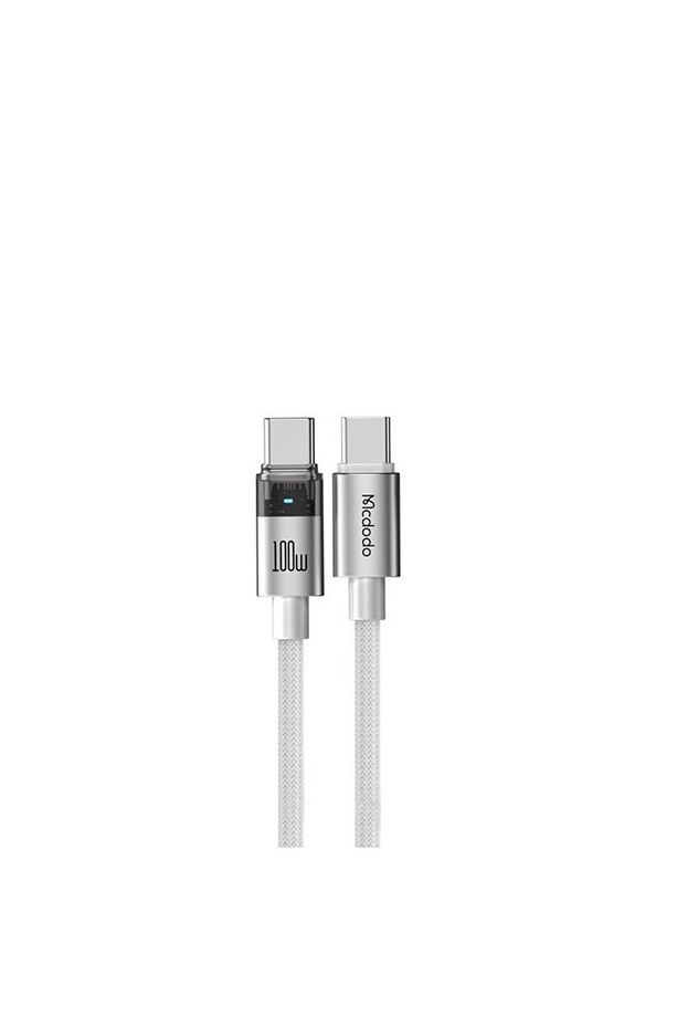 CA-5582 TYPE-C TO TYPE-C 100W ŞEFFAF KABLO ŞARJ IŞIĞI İLE BEYAZ - 1
