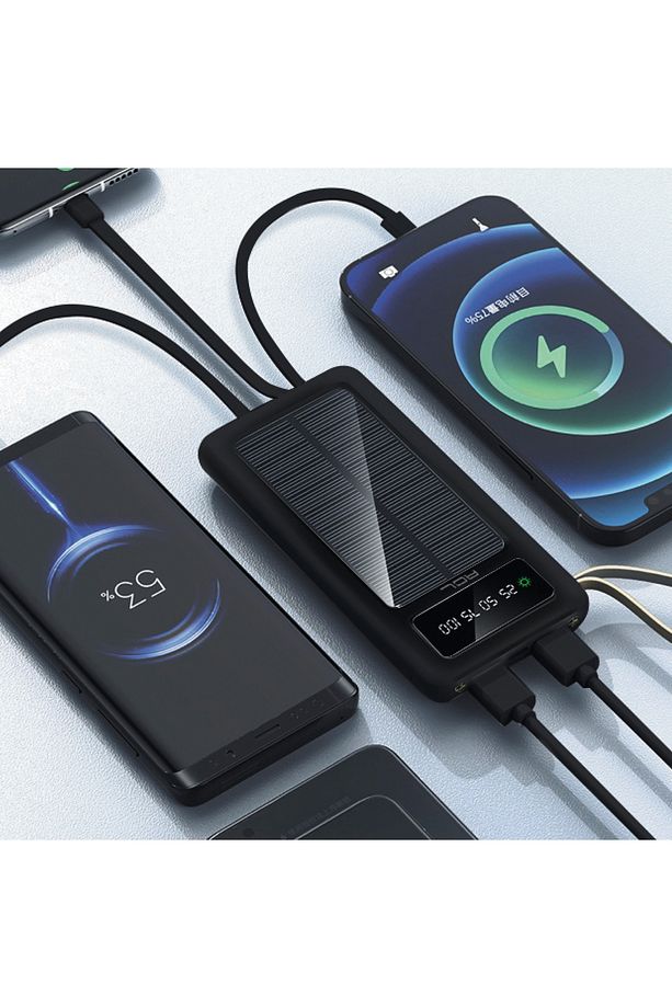 Pw-59 10000mah Güneş Enerjili Taşınabilir Şarj Cihazı - Çift Led Fenerli, Lcd Ekranlı, 2 Usb-a Ç - 3
