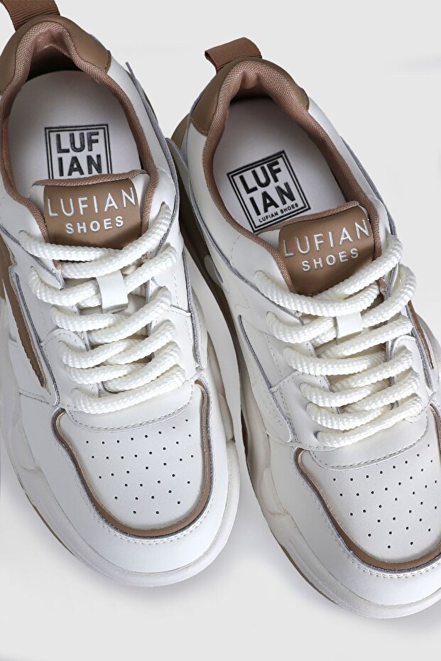 Genuine Leather Lace-Up Comfort Sole Women's Sneaker Shoes Beige
