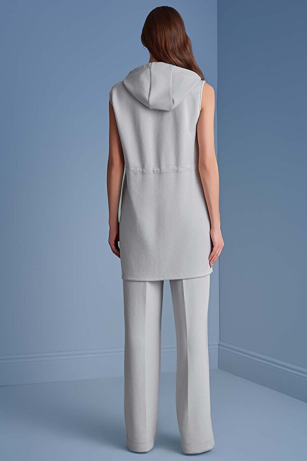Kapüşonlu Taş Rengi Örme Yelek - 5