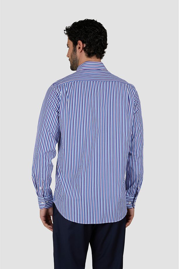 Erkek Regular Fit Çizgi Desenli Uzun Kollu Mavi Gömlek 25413032CF-V91 - 3