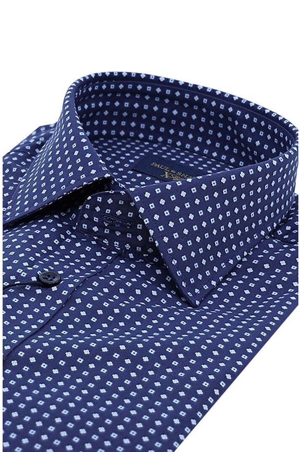 Erkek Regular Fit Pamuklu Mikro Desenli Düğmeli Uzun Kollu Lacivert Gömlek 25413204CF-G09 - 2