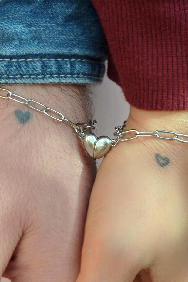 Unisex Steel Magnet Heart Lover Bracelet Binary Couple Bracelet Best Friends Paperclip Chain
