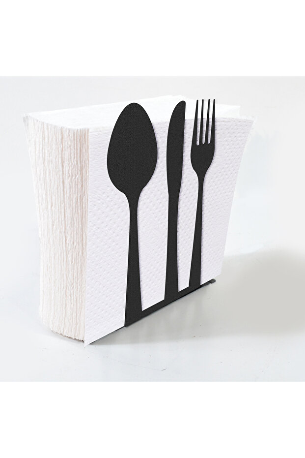 Black Metal Napkin Holder with Spoon Knife Fork Figure