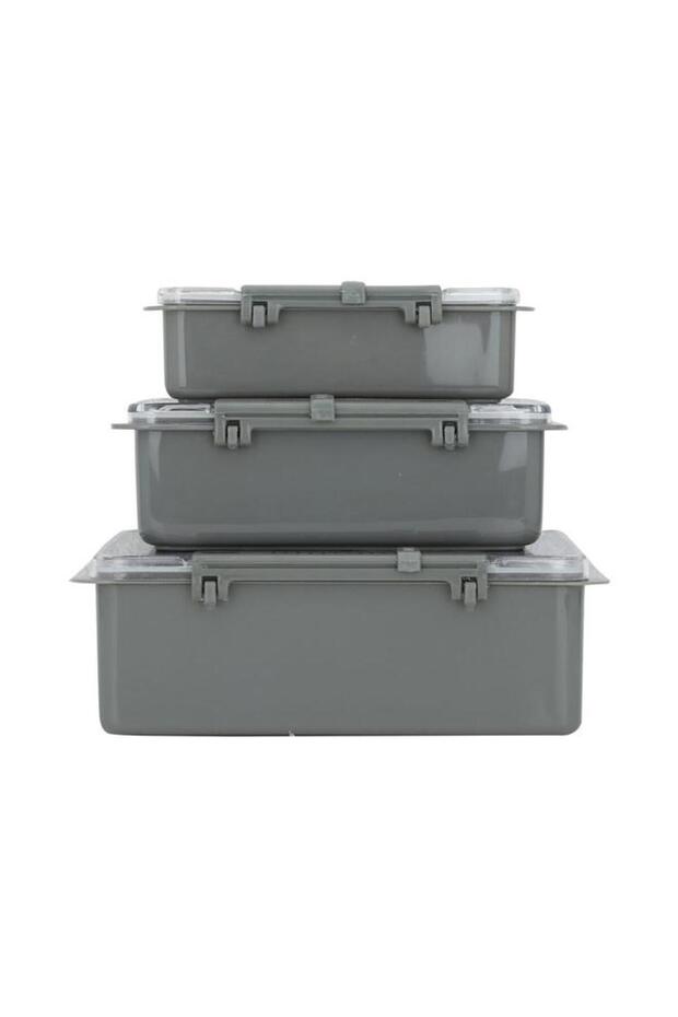 Plastic Container Set Rectangle 0.95 X 1.40 X 2.85 Ml 3 Pieces Gray - 3