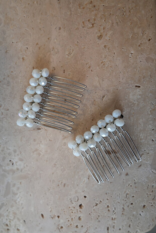 2 Pieces White Mini Comb Buckle, Engagement-Wedding-Wedding Comb Buckle