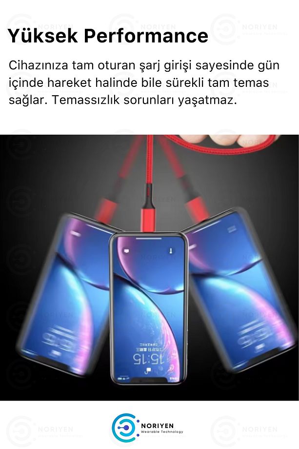 Süper Hızlı 3in1 Turbo ve Hızlı Şarj Destekli Micro + Type-C + Lightning 3 Uçlu Premium Şarj Kablosu - 7