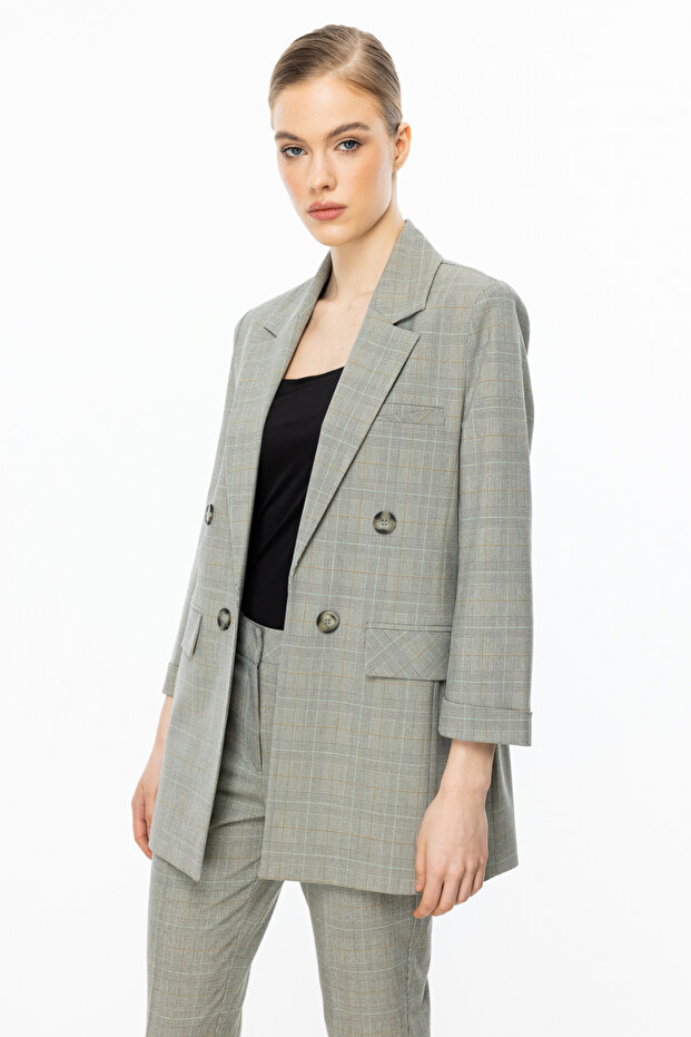 Duble Kol Ekoseli Ceket - 3