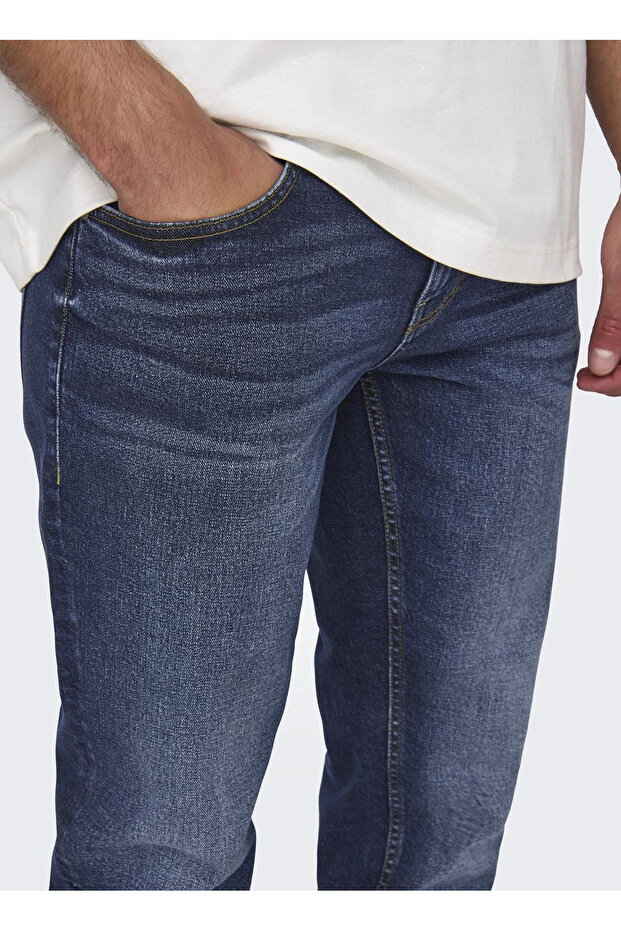 Yüksek Bel Normal Koyu Mavi Erkek Denim Pantolon ONSWEFT REG. ONE DBD 7620 PIM DNM V - 4