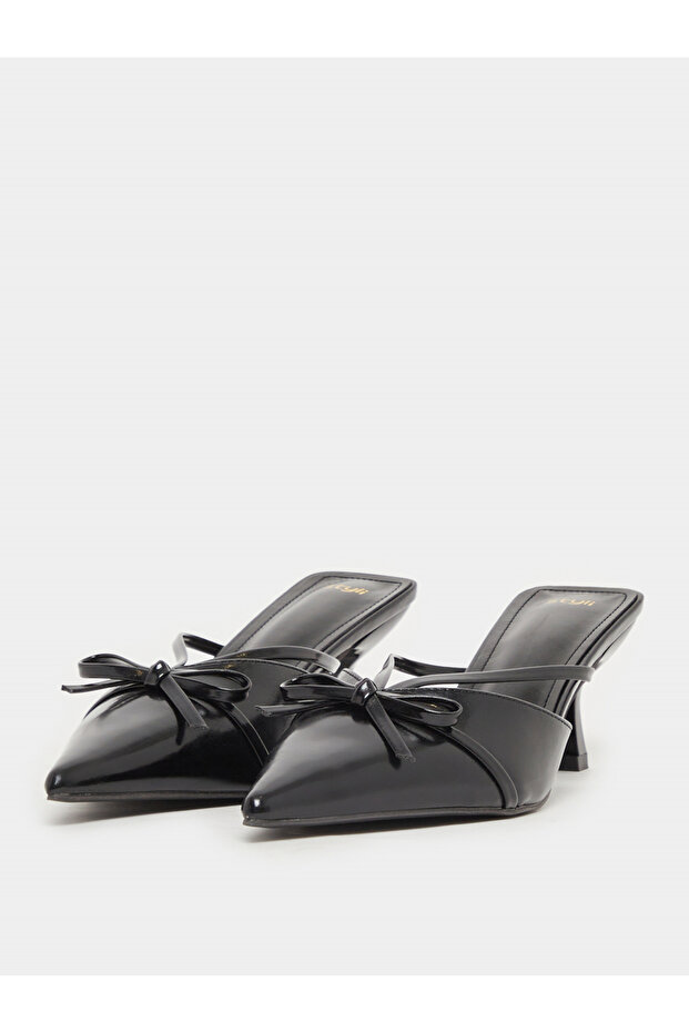 Bow Accent Pointed Toe Stiletto Hell Mules - 2