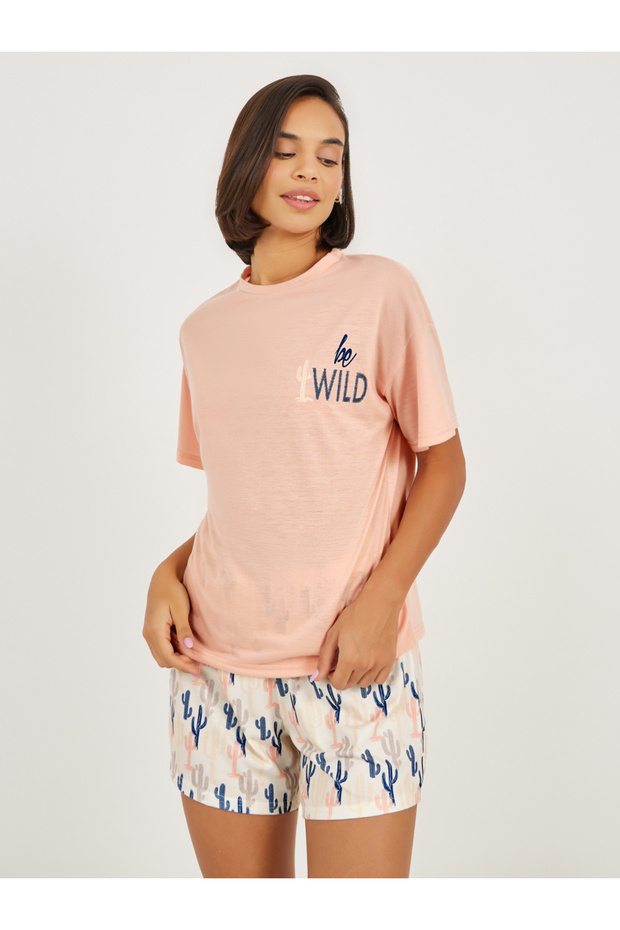 Be Wild Graphic T-Shirt and Cactus Print Shorts Set