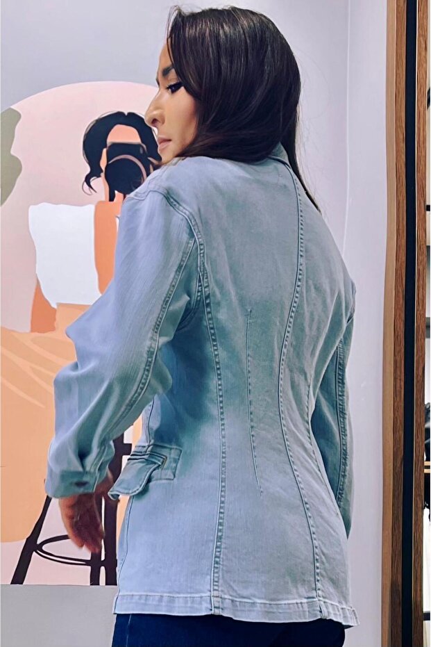 Mevsimlik Düşük Omuz Regular Fit Blazer Kot Ceket. - 6