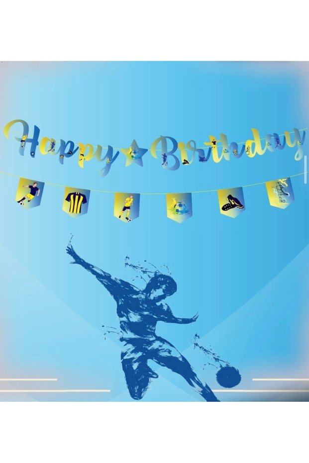 Yellow Navy Football Themed Happy Birthday Calligraphy Writing Pennant Set of 2