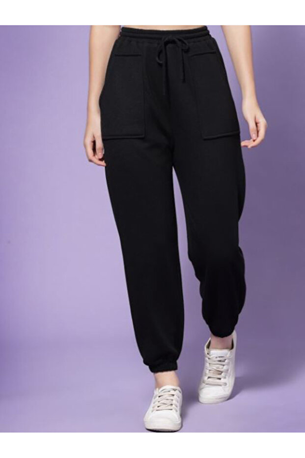 Solid Cuffed Joggers with Drawstring - 2