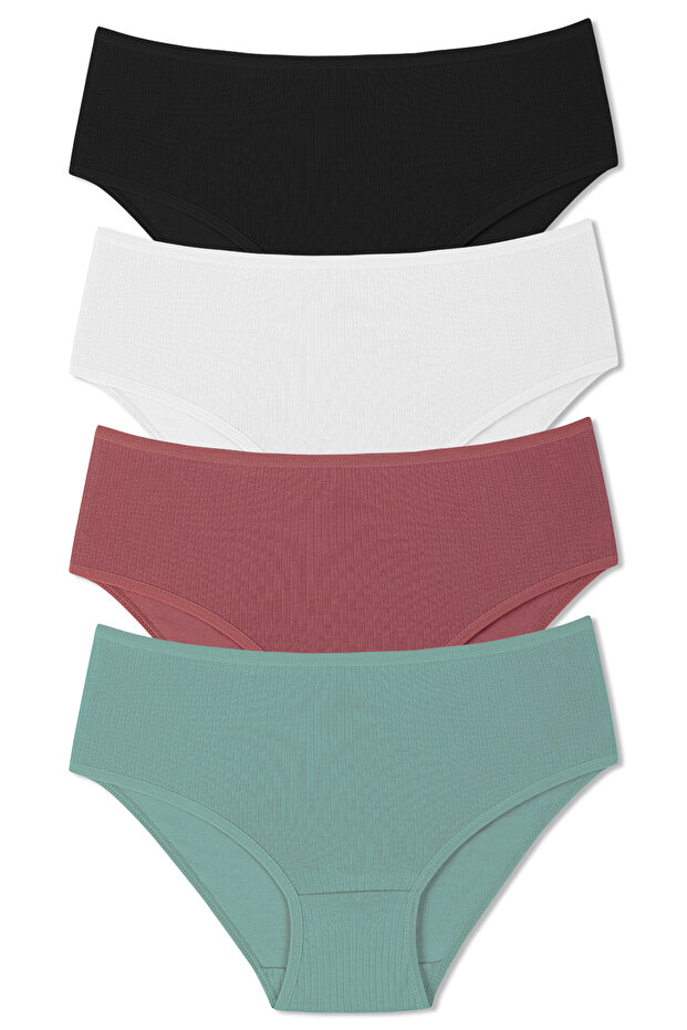 4 Pack Cotton Ribbed High Waist Plus Size Women's Panties