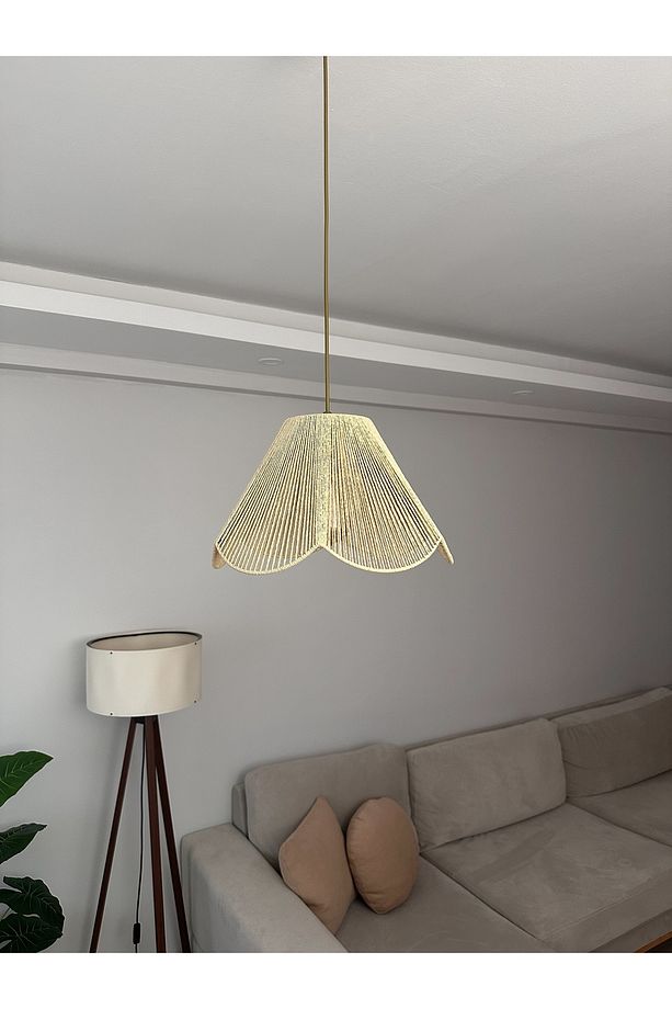 HASIR EL YAPIMI BOHEM ÇİÇEK ŞEKİLLİ RUSTİK AVİZE SALON BEBEK ÇOCUK ODASI YATAK ODASI AVİZE - 5