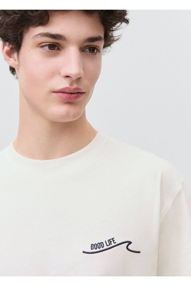 Desenli pamuklu mesajlı tişört - 5