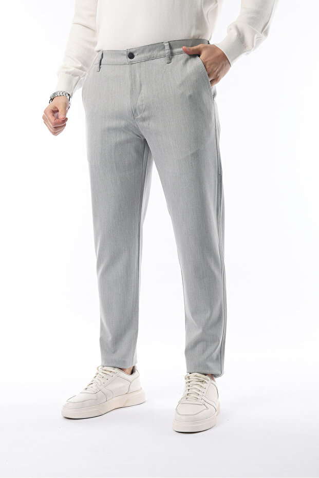 Seasonal Light Gray Slim Fit Lycra Fabric Pants