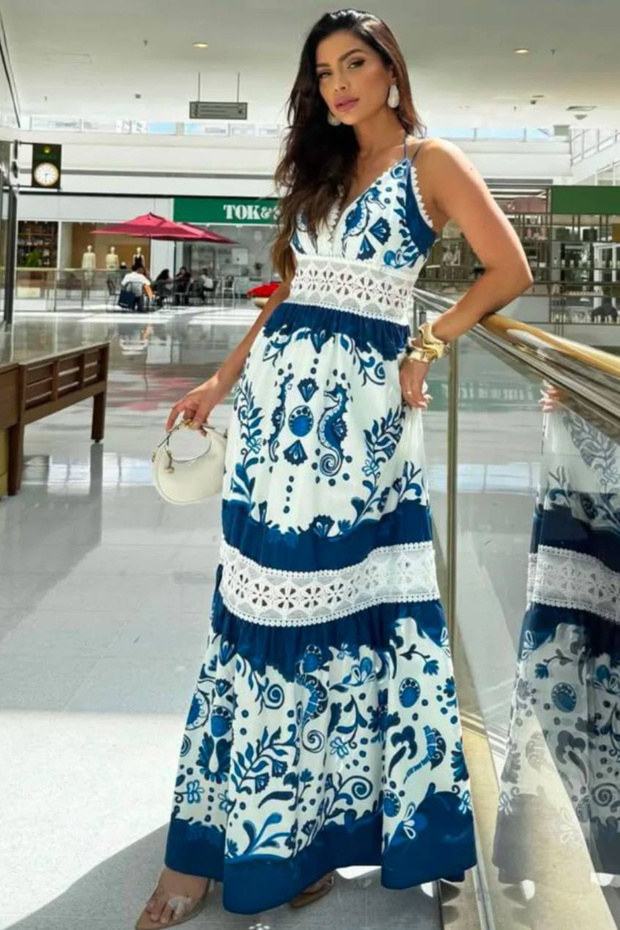 Guipure Detail Dress Maxi Dress Lace Detail Long Dress Sling Long Dress Linen Dress