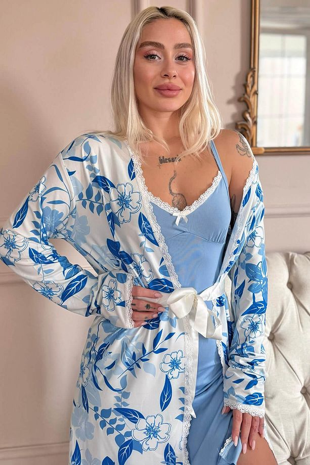 Mavi Noir Exclusive Örme Sabahlıklı Gecelik Kadın Pijama Takımı - 1
