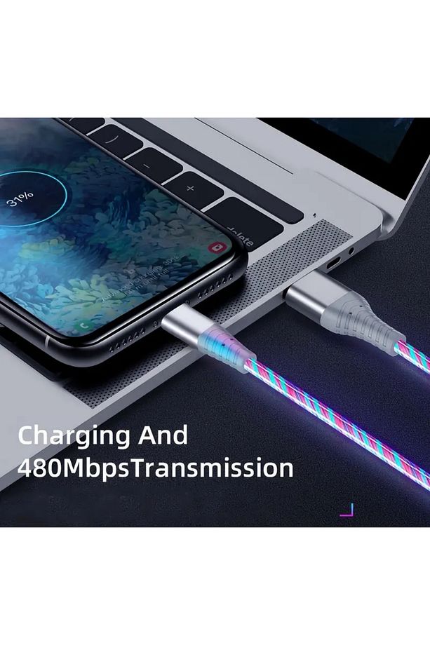 1 Adet USB Type C Kablosu LED Işıklı Şarj Kablosu Samsung/Xiaomi/Vivo RedmiUSB C Akıllı Şarj Kablosu - 5