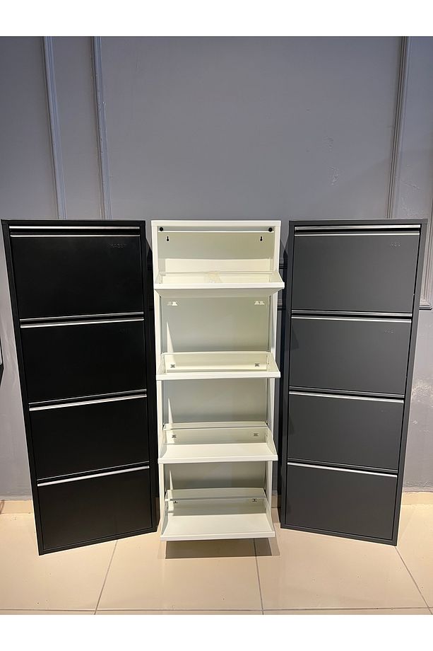 4’lü metal ayakkabılık, kapı önü ayakkabılık, antrasit gri ayakkabılık, çekmeceli ayakkabılık - 3