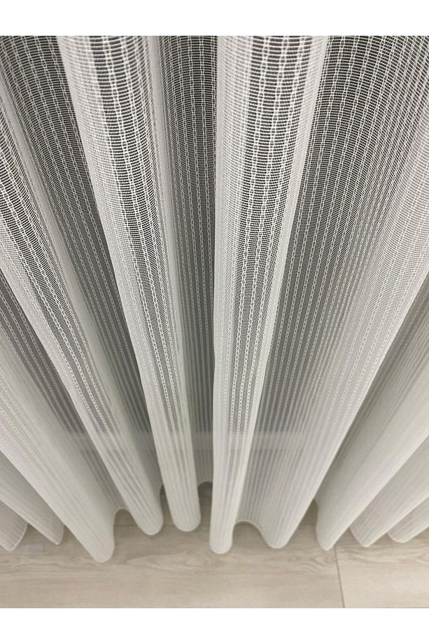 4042 GÜMÜŞ SİMLİ DESENLİ MODERN EKRU TÜL PERDE 1/2,5 ORTA NORMAL PİLELİ - 4