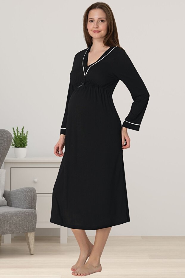 Effortt Black Maternity Maternity Nightgown