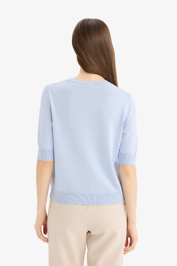 Regular Fit Bisiklet Yaka Basic Düz Kısa Kolllu Triko Kazak D6272ax25sm - 6