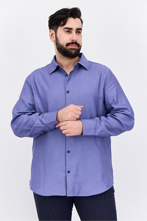 Men Regular Fit Textured Long Sleeves Casual Shirt, Lilac