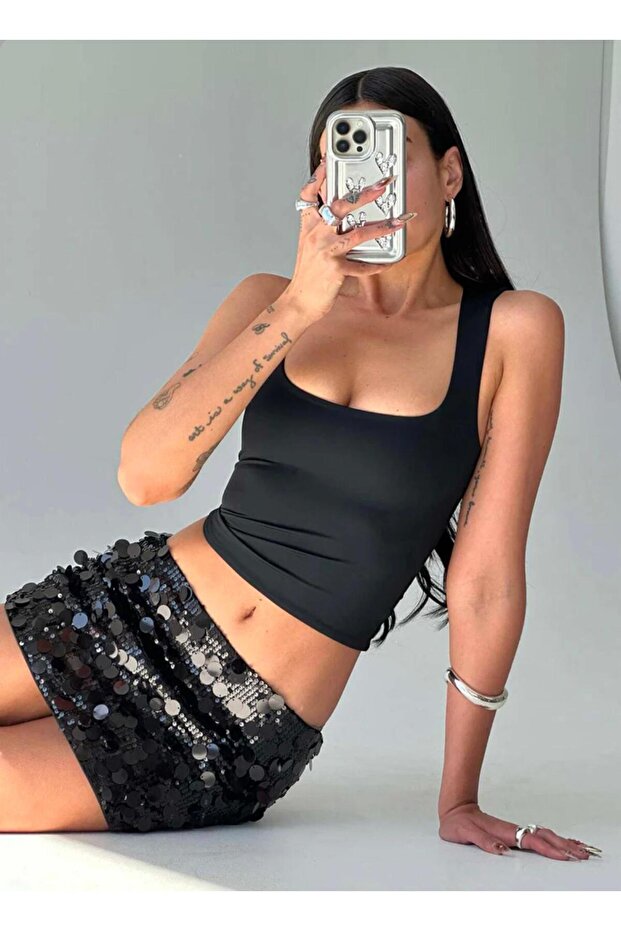 Square Neck Wide Straps Basic Blouse (Not Crop) - 6